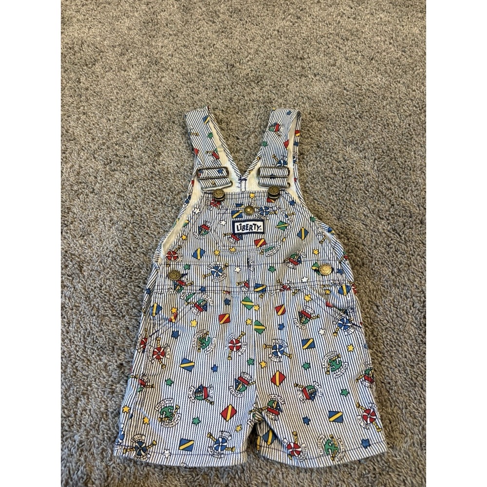 Vintage Liberty Kids Overalls Toddler Sz 4T Shortalls Yacht Club Marine Stripes